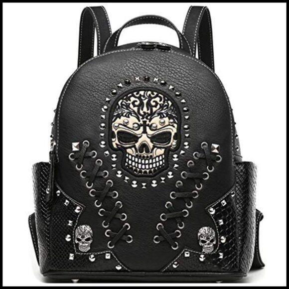 Punk Style Vegan Leather Backpack Wallet Set Adjustable Straps Daypack main image 7